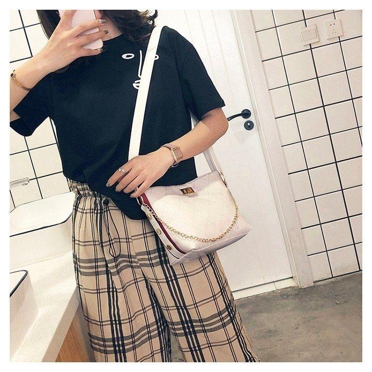 Rhombus Texture Lock Buckle PU Leather Single Shoulder Bag Ladies Handbag Messenger Bag (White)