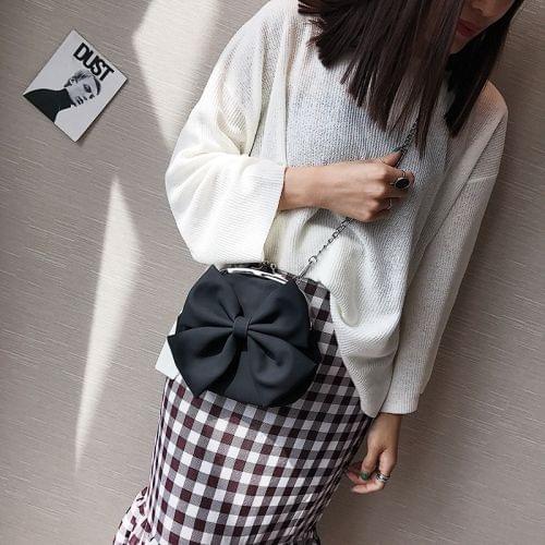 Bow PU Leather Chain-strap Single Shoulder Bag Ladies Handbag Messenger Bag (Black)