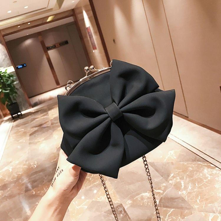 Bow PU Leather Chain-strap Single Shoulder Bag Ladies Handbag Messenger Bag (Black)