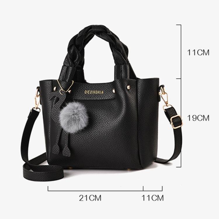 Leisure Fashion PU Slant Shoulder Bag Handbag with Plush Ball(Yellow)