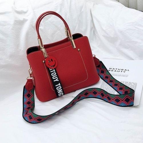Double-Shoulder Straps PU Leather Single Shoulder Bag Messenger Bag Ladies Handbag (Red)