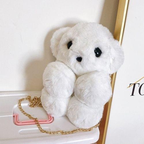 Bear Shape Leisure Fashion Cute Plush Slant Shoulder Bag(White)
