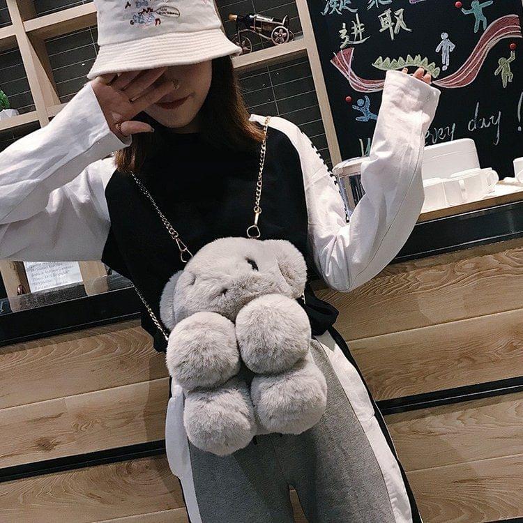 Bear Shape Leisure Fashion Cute Plush Slant Shoulder Bag(White)