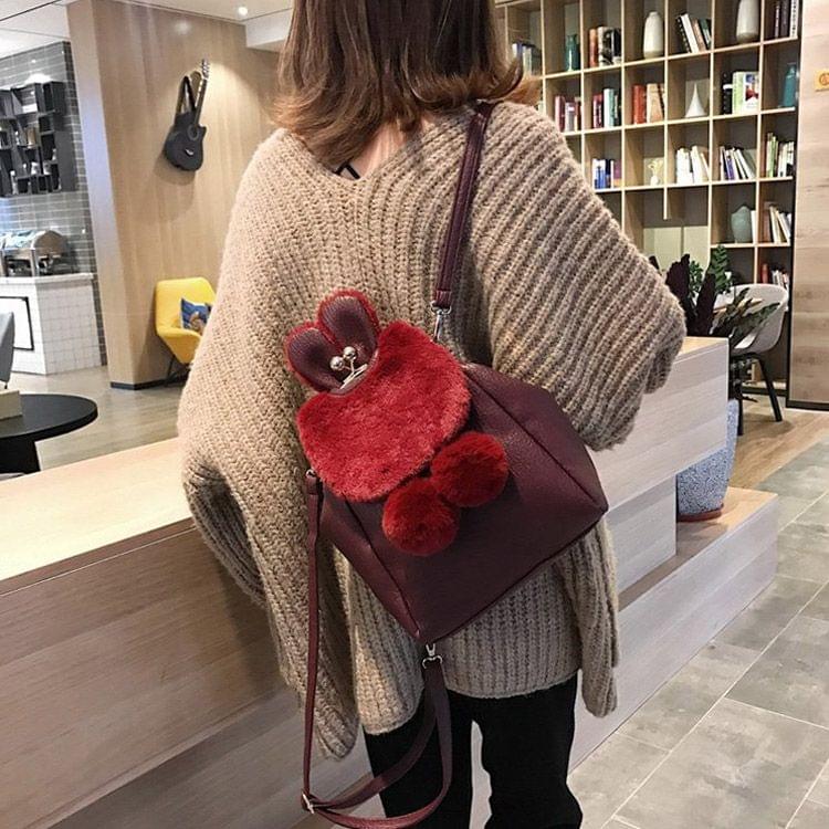 Multi-function Leisure Fashion PU Leather Slant Shoulder Bag Double Shoulders Bag(Wine Red)