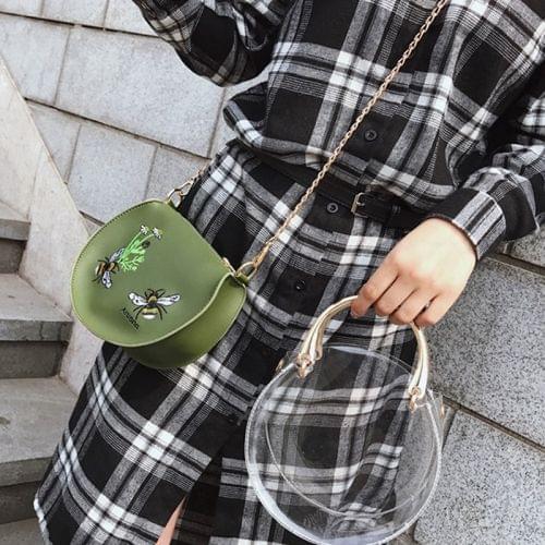 Embroidery Bee Pattern Clear Plastic + PU Shoulder Bag Ladies Handbag Messenger Bag (Green)