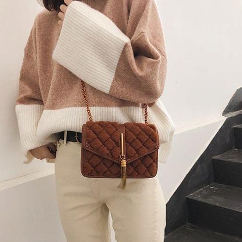 Tassel Plush Chain-strap Single Shoulder Bag Ladies Handbag Messenger Bag (Brown)
