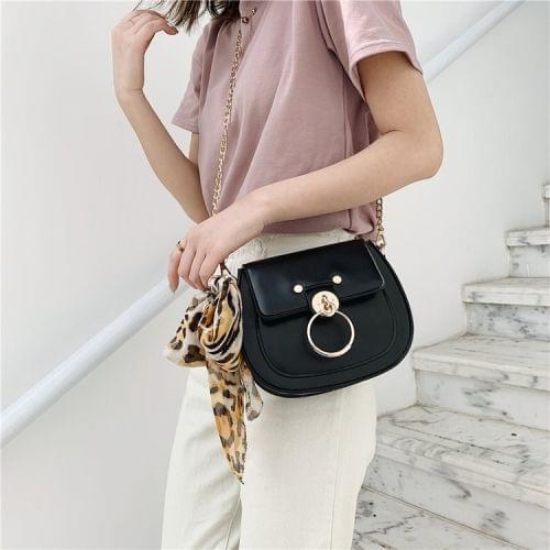 Scarf Small Ring Lock Buckle PU Leather Chain Single Shoulder Bag Ladies Handbag Messenger Bag (Black)