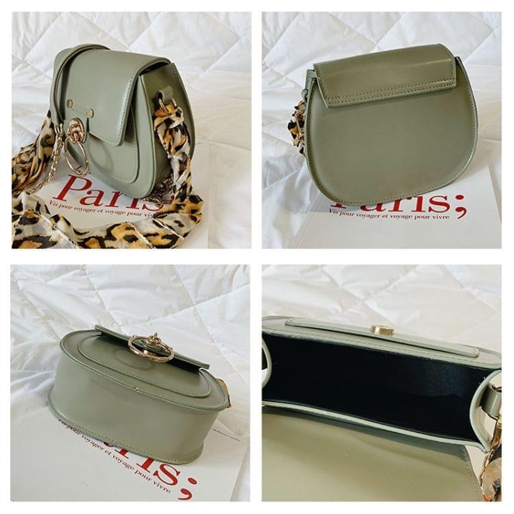 Scarf Small Ring Lock Buckle PU Leather Chain Single Shoulder Bag Ladies Handbag Messenger Bag (Black)