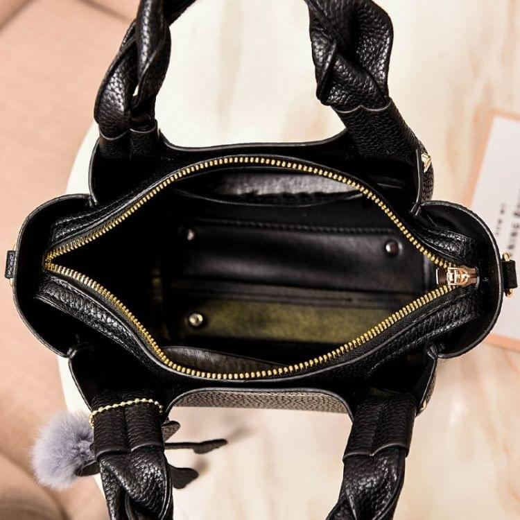 Leisure Fashion PU Slant Shoulder Bag Handbag with Plush Ball(Wine Red)