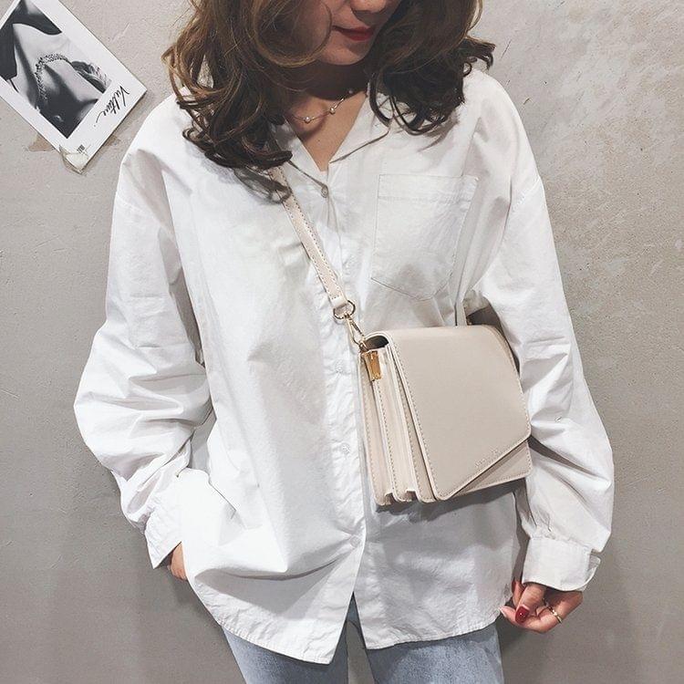 Magnetic Buckle Small Square Bag PU Leather Single Shoulder Bag Ladies Handbag Messenger Bag (White)