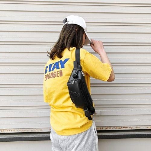 Fashion Solid Color Letter A PU Single Shoulder Bag Zipper Messenger Bag Casual Waist Chest Pockets Bag (Black)