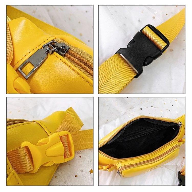 Fashion Solid Color Letter A PU Single Shoulder Bag Zipper Messenger Bag Casual Waist Chest Pockets Bag (Black)