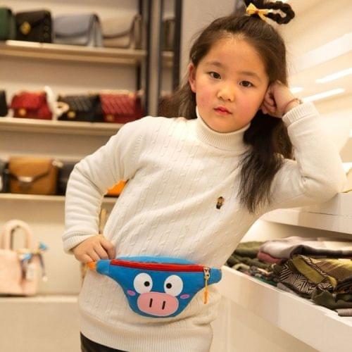 Cute Pig Oxford Cloth Single Shoulder Bag Kids Waist Chest Bag Messenger Bag (Blue)