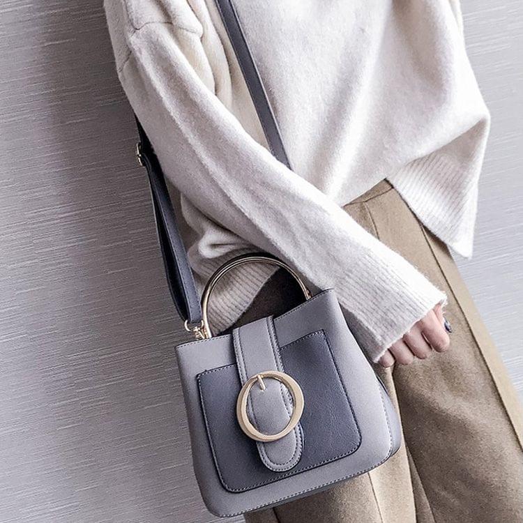 Leisure Fashion PU Leather Slant Shoulder Bag Handbag (Grey)