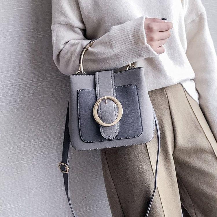 Leisure Fashion PU Leather Slant Shoulder Bag Handbag (Grey)