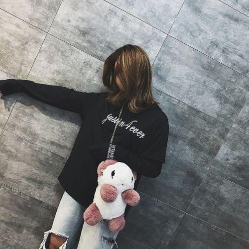 Cute Panda Plush Shoulder Bag Messenger Bag Ladies Handbag Chain Bag (Pink)