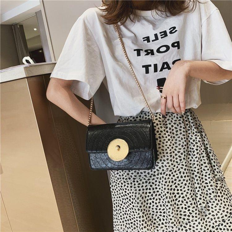 PU Leather Chain Single Shoulder Bag Ladies Handbag Messenger Bag (Black)