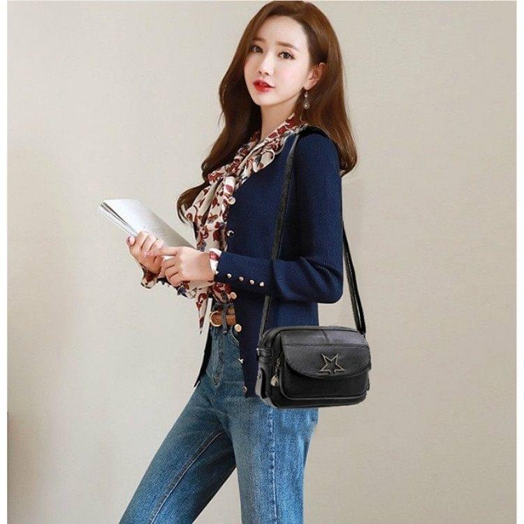 Retro Star Pattern Shoulder Bag Small Square Bag Lady Messenger Tote Bag (Purple)
