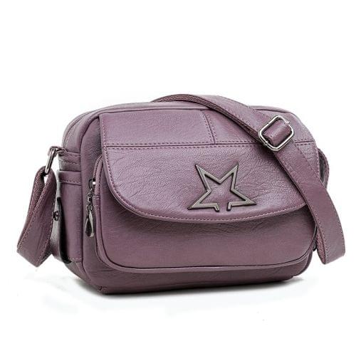 Retro Star Pattern Shoulder Bag Small Square Bag Lady Messenger Tote Bag (Purple)
