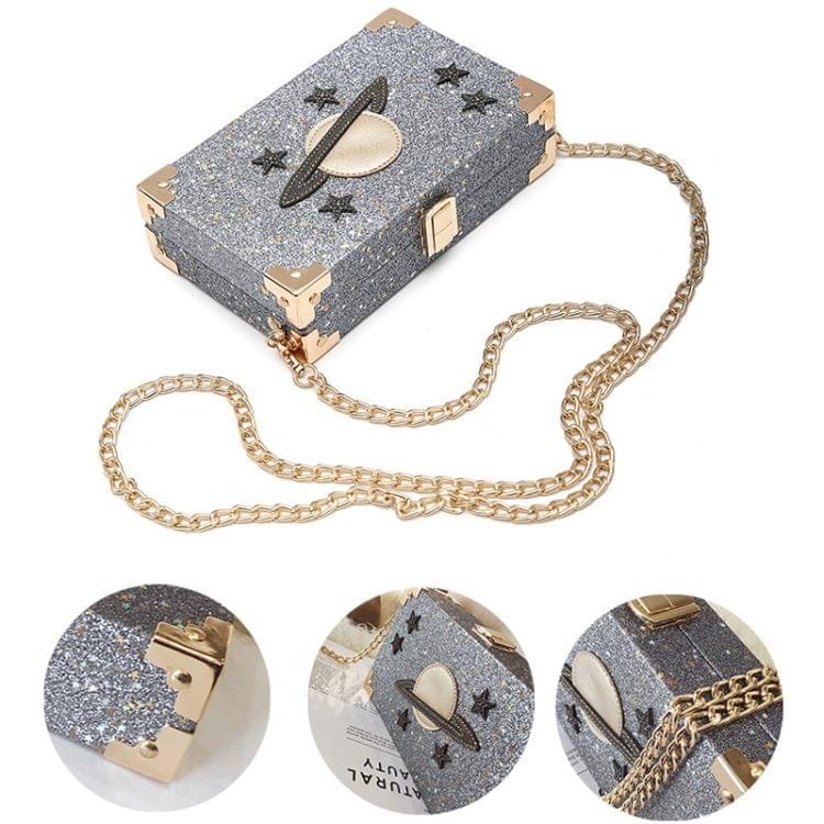 Interstellar Pattern Glitter Powder Box Small Square Bag Single Shoulder Bag Ladies Handbag Messenger Bag (Silver)
