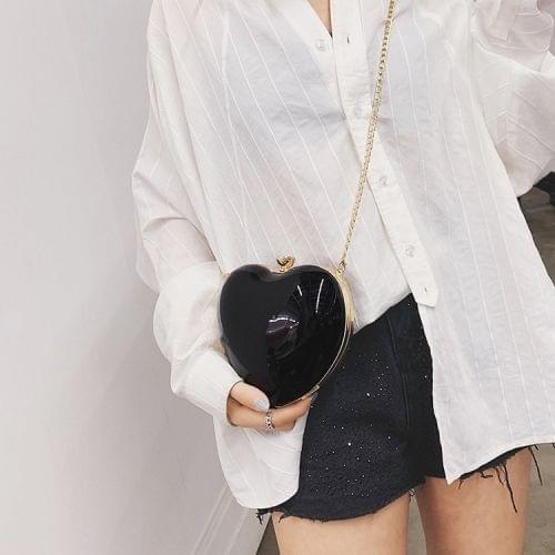 Heart Shaped Chain Single Shoulder Bag Ladies Handbag Messenger Bag (Black)