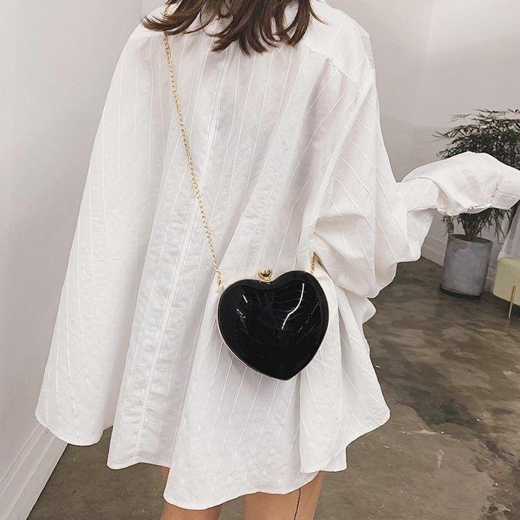 Heart Shaped Chain Single Shoulder Bag Ladies Handbag Messenger Bag (Black)