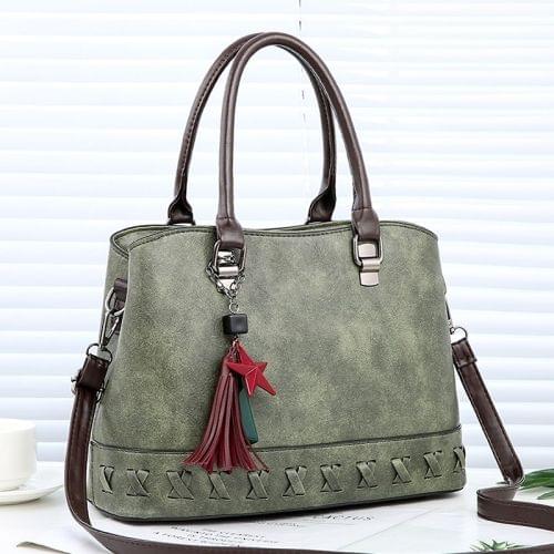 Unique Bottom Knitting Leisure Fashion PU Slant Shoulder Bag Handbag(Green)