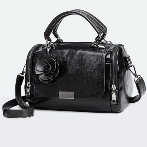 Leisure Fashion Retro Oil Wax Leather Slant Shoulder Bag Handbag(Black)