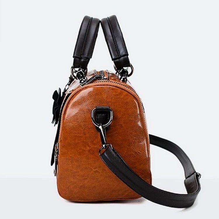 Leisure Fashion Retro Oil Wax Leather Slant Shoulder Bag Handbag(Black)