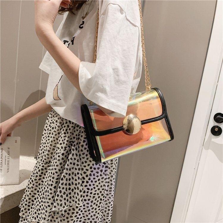 2-in-1 Transparent Laser Color PU Leather Single Shoulder Bag Ladies Handbag Messenger Bag (Black)
