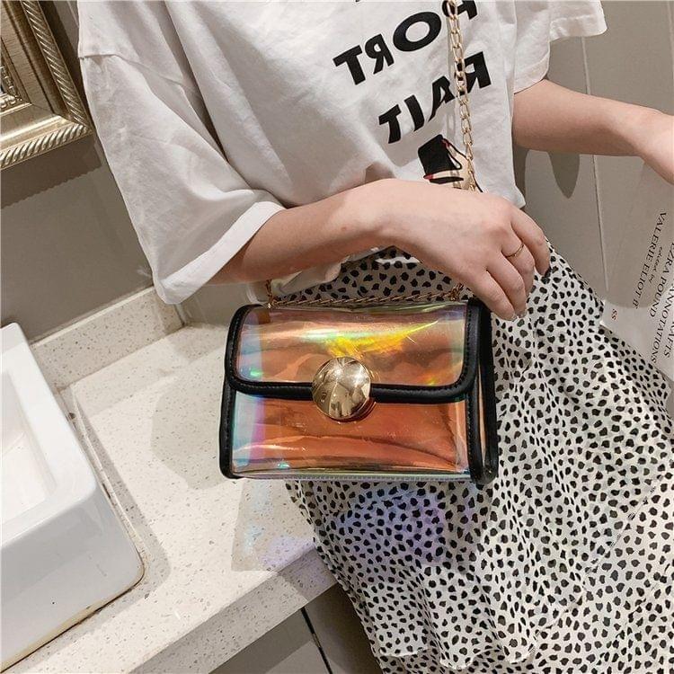 2-in-1 Transparent Laser Color PU Leather Single Shoulder Bag Ladies Handbag Messenger Bag (Black)