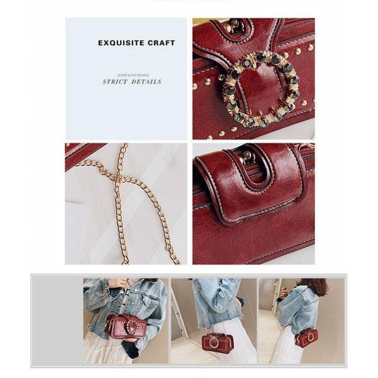 Rivet Clip Shoulder Bag Small Square Bag Ladies Messenger Handbag (Black)