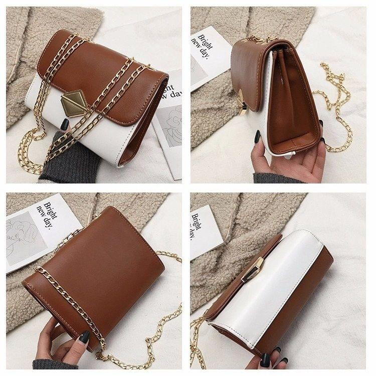 Color Matching Small Square Bag Chain Shoulder Bag Ladies Handbag Messenger Bag (Black)