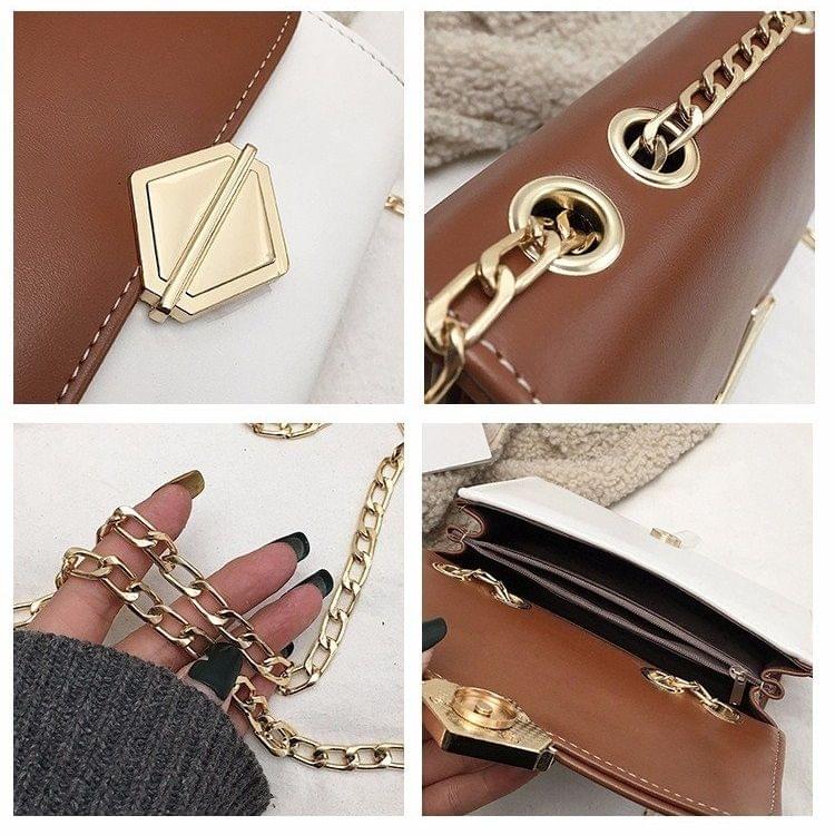 Color Matching Small Square Bag Chain Shoulder Bag Ladies Handbag Messenger Bag (Black)