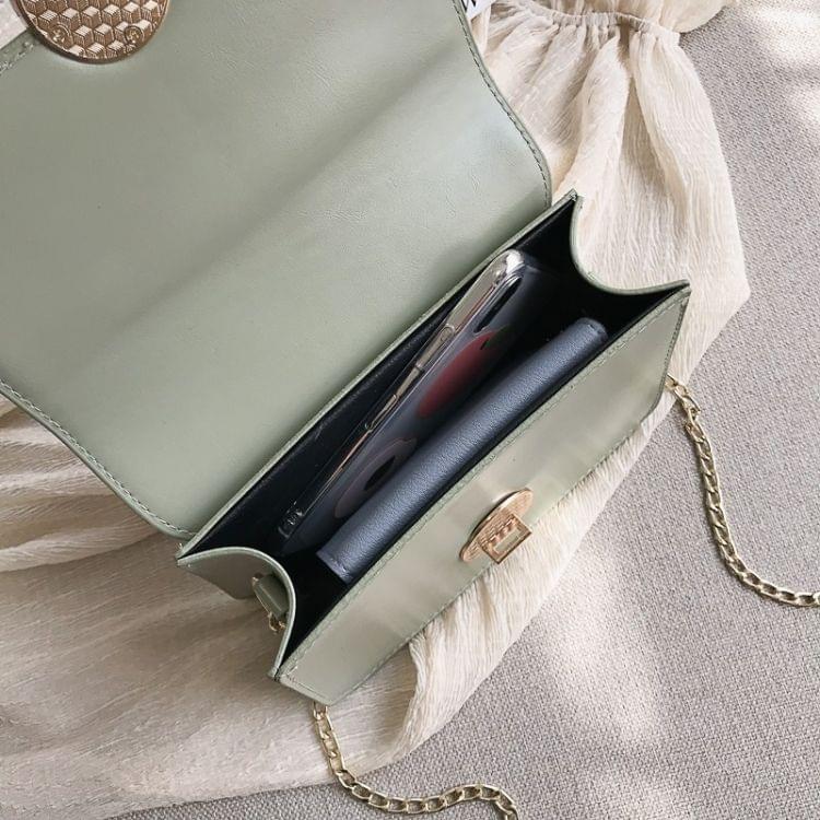 Fashion Solid Color Round Buckle Small Square Bag PU Thin Chain Single Shoulder Bag Ladies Messenger Bag Handbag (Black)