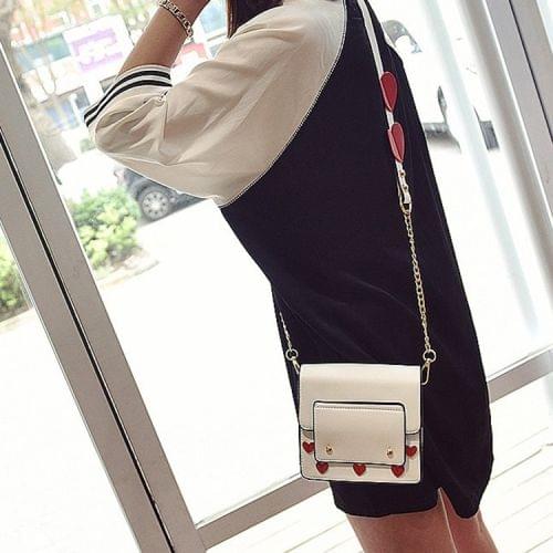 Love Heart Pattern PU Shoulder Bag Messenger Bag Ladies Handbag (White)