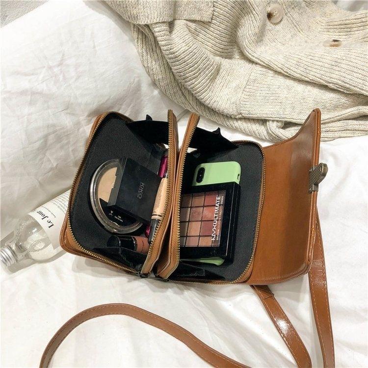 Rhombus Texture Press Buckle PU Leather Single Shoulder Bag Ladies Handbag Messenger Bag (Brown)