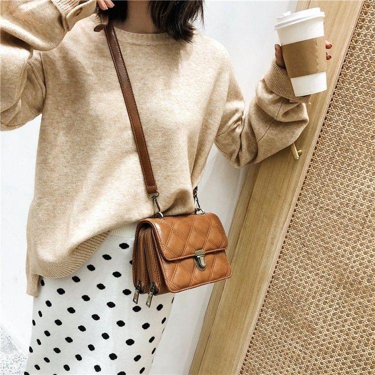 Rhombus Texture Press Buckle PU Leather Single Shoulder Bag Ladies Handbag Messenger Bag (Brown)