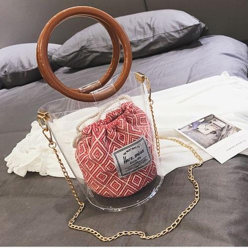 Transparent Plastics Single Shoulder Bag Messenger Bag Chain Bag Ladies Handbag (Red)