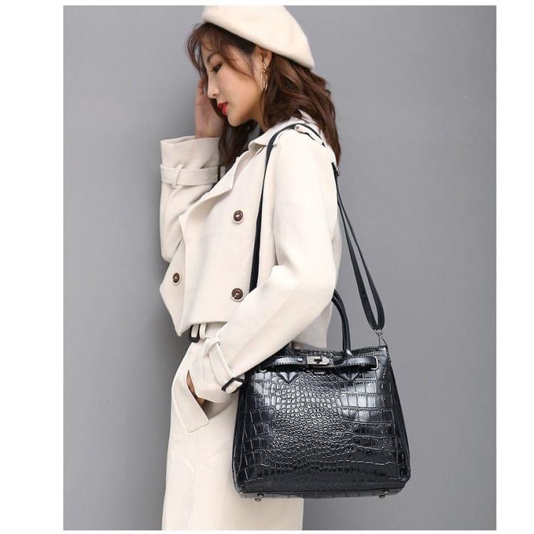 Casual Crocodile Texture PU Leather Shoulder Bag Ladies Handbag Messenger Bag (Dark Blue)