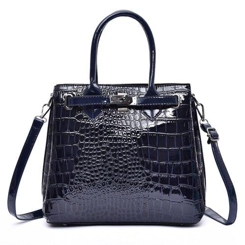 Casual Crocodile Texture PU Leather Shoulder Bag Ladies Handbag Messenger Bag (Dark Blue)