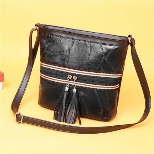 Sheepskin Stitching PU Leather Single Shoulder Bag Ladies Handbag Messenger Bag (Black)