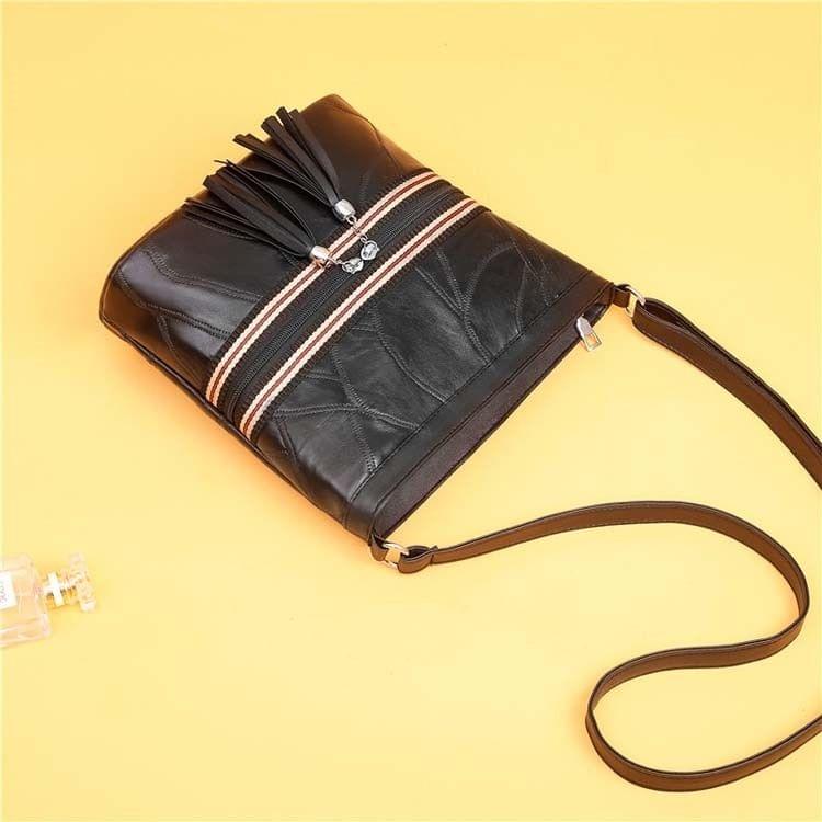 Sheepskin Stitching PU Leather Single Shoulder Bag Ladies Handbag Messenger Bag (Black)