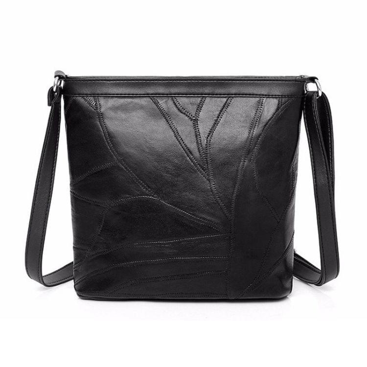 Sheepskin Stitching PU Leather Single Shoulder Bag Ladies Handbag Messenger Bag (Black)