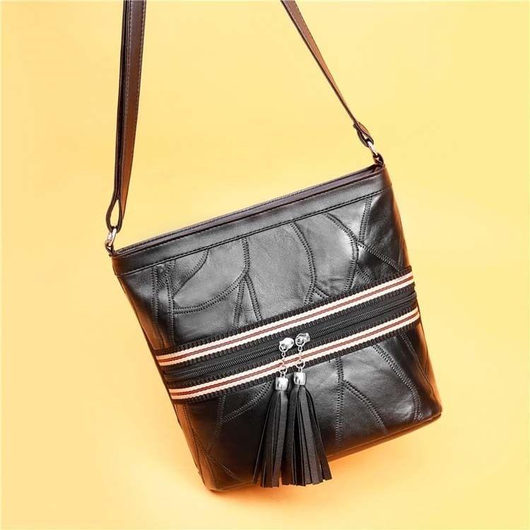 Sheepskin Stitching PU Leather Single Shoulder Bag Ladies Handbag Messenger Bag (Black)
