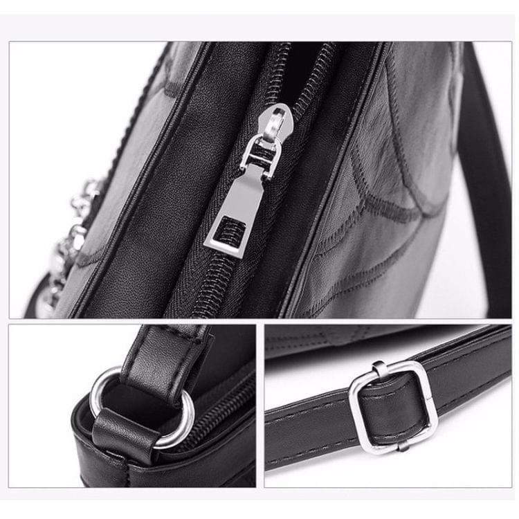 Sheepskin Stitching PU Leather Single Shoulder Bag Ladies Handbag Messenger Bag (Black)