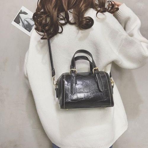 Fashion Shiny PU Leather Small Square Handbag Ladies Shoulder Messenger Bag(Black)