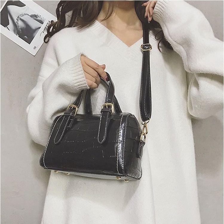 Fashion Shiny PU Leather Small Square Handbag Ladies Shoulder Messenger Bag(Black)