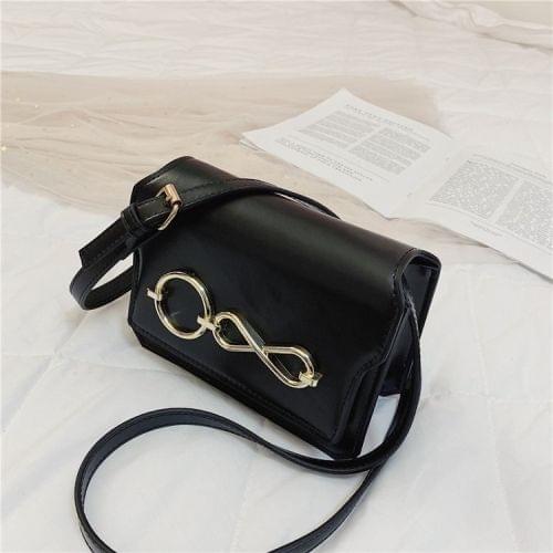 O Infinity Symbol PU Leather Single Shoulder Bag Ladies Handbag Messenger Bag (Black)