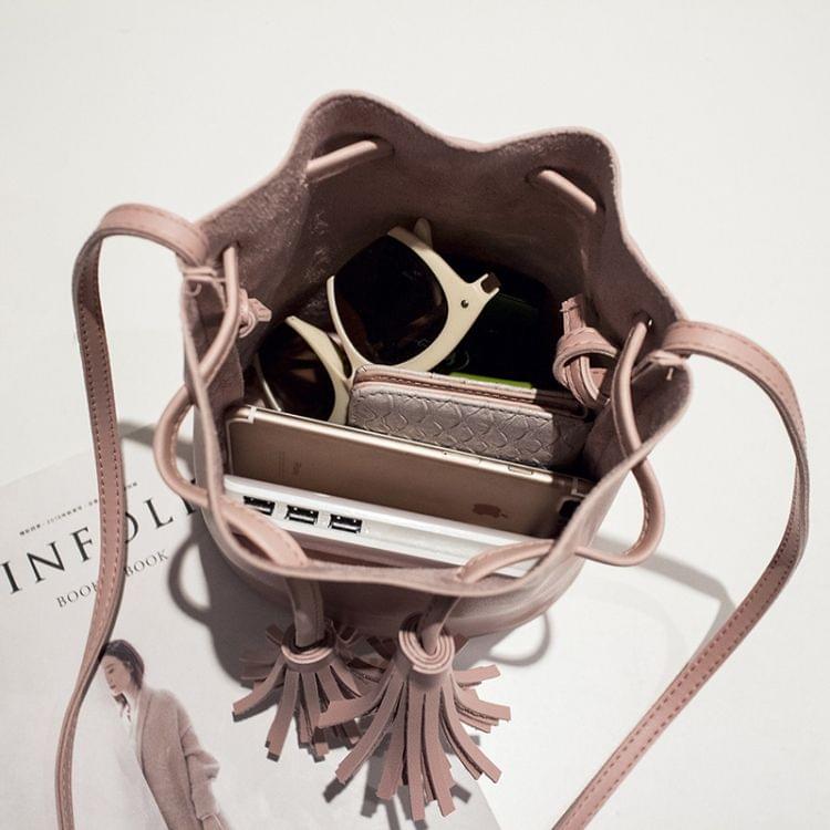 Fringed Bags For Women Drawstring Buckets Single Women Messenger Bag(Gray)